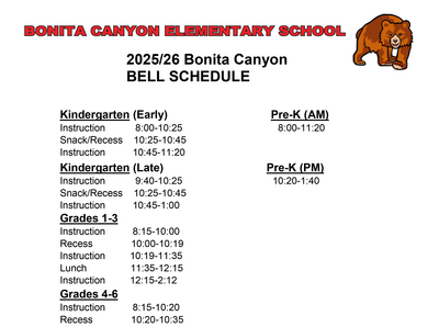 Bonita Canyon Bell Schedule