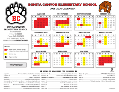 Bonita Canyon Calendar